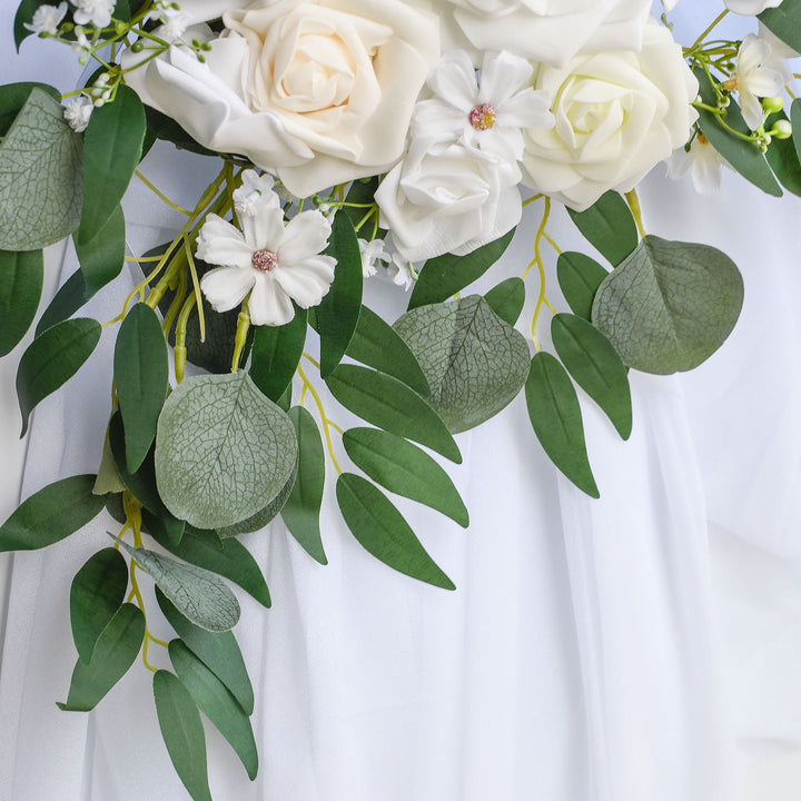 Wedding Arch Flowers Kit 2pcs Artificial Floral Swag Arrangement with 1pcs Drape for Wedding Ceremony Arbor Backdrop Decoration