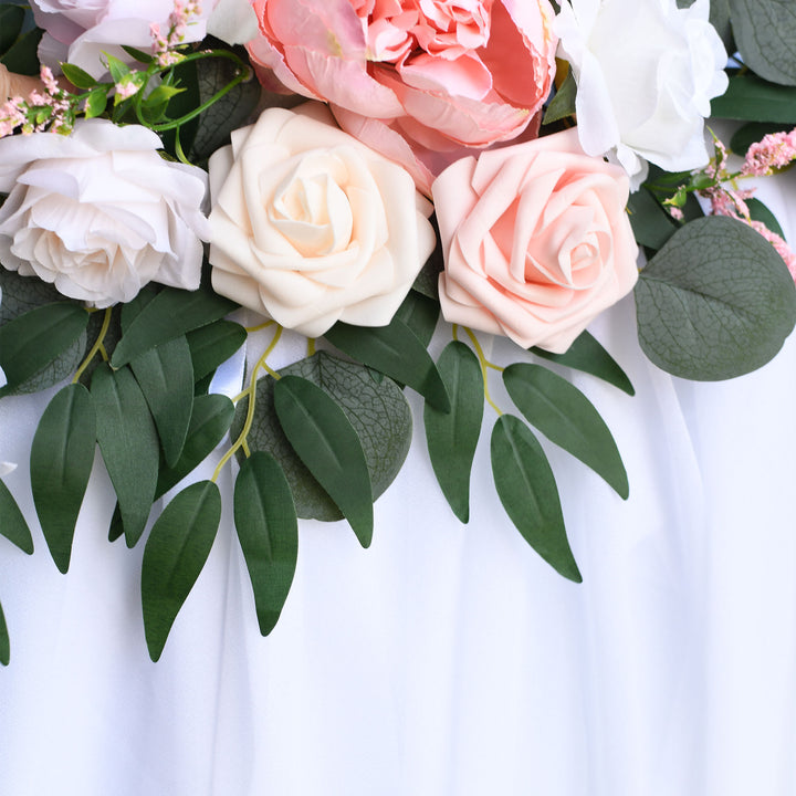 Wedding Arch Flowers Kit 2pcs Artificial Floral Swag Arrangement with 1pcs Drape for Wedding Ceremony Arbor Backdrop Decoration